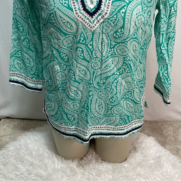 Talbots Paisley Print Cotton Embroidered Tunic Blouse Top Women's Size MP - Picture 5 of 10